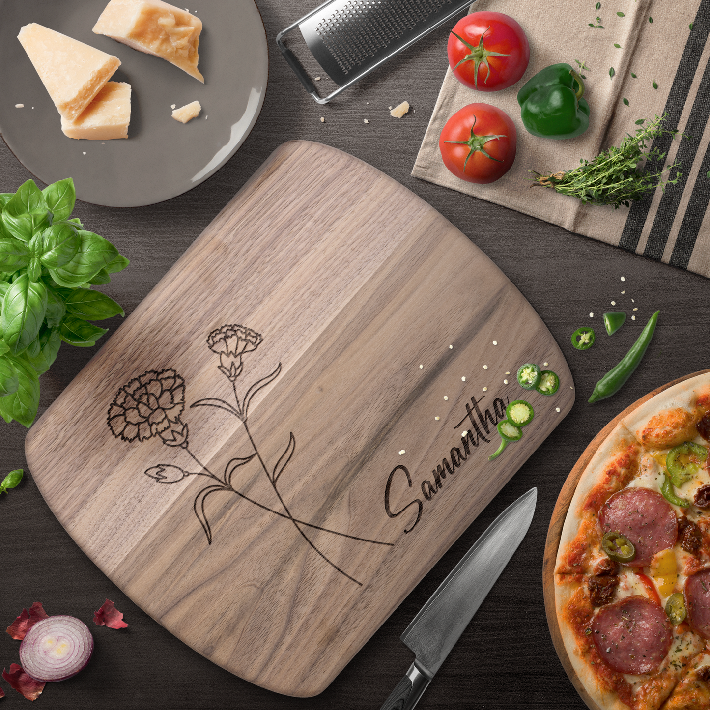 Birth Flower Cutting Board with Name - c404a25