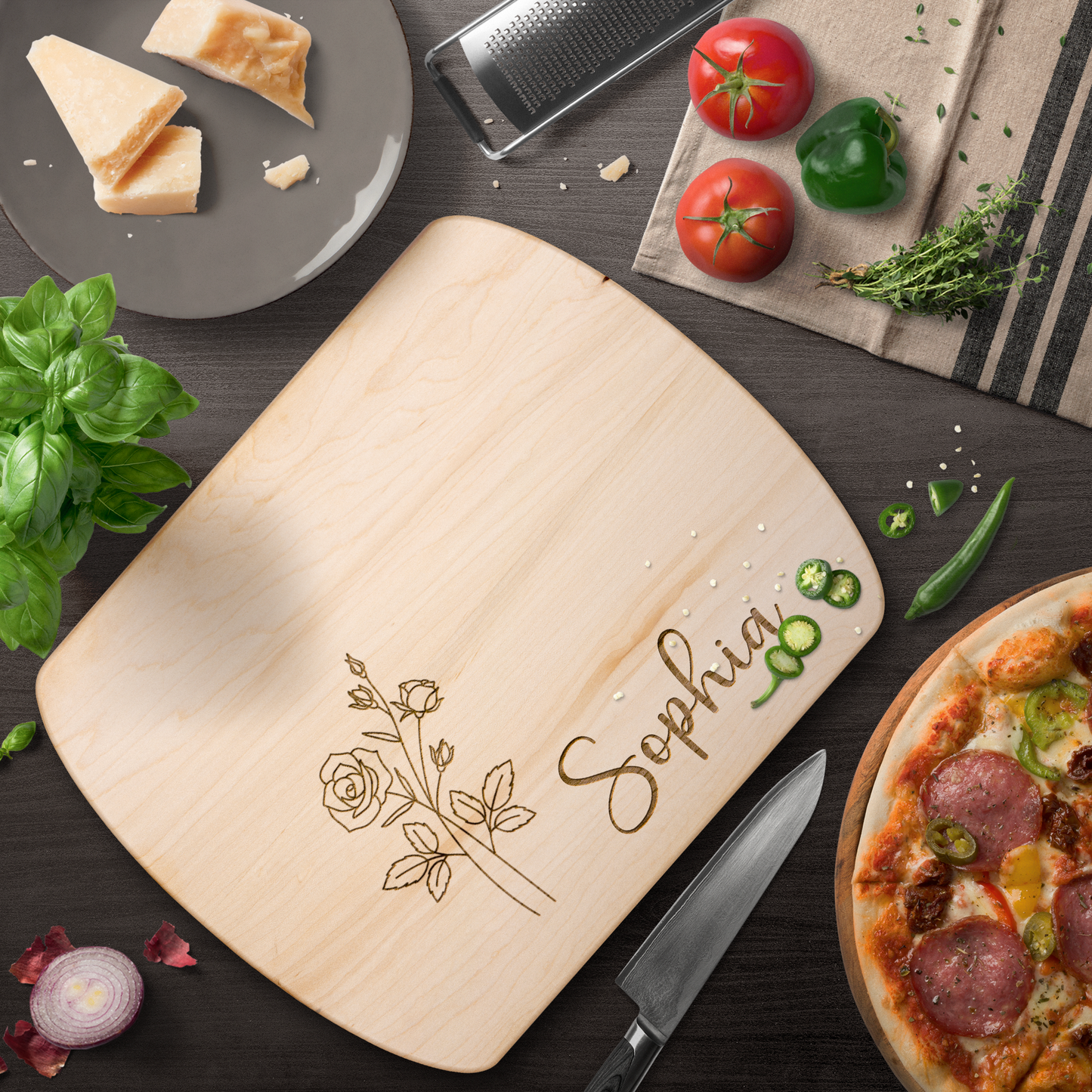 Personalized Cutting Board with Name & Birth Flower - c407a25