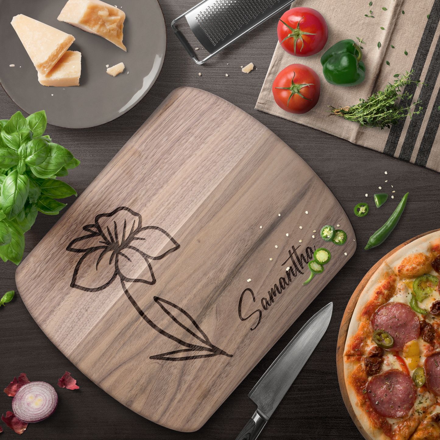 Engraved Cutting Board with Custom Name & Birth Flower - c399a25
