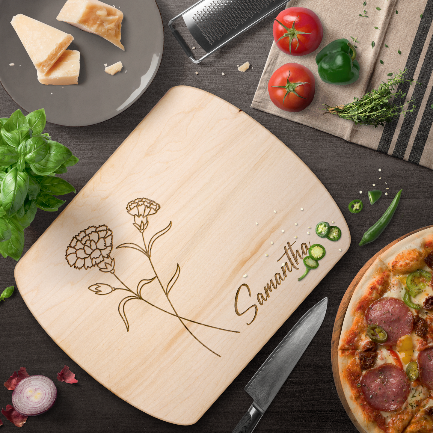 Birth Flower Cutting Board with Name - c404a25