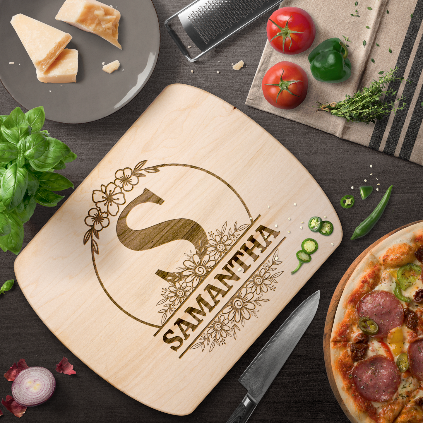 Personalized Floral Monogram Cutting Board with Name - c400a25