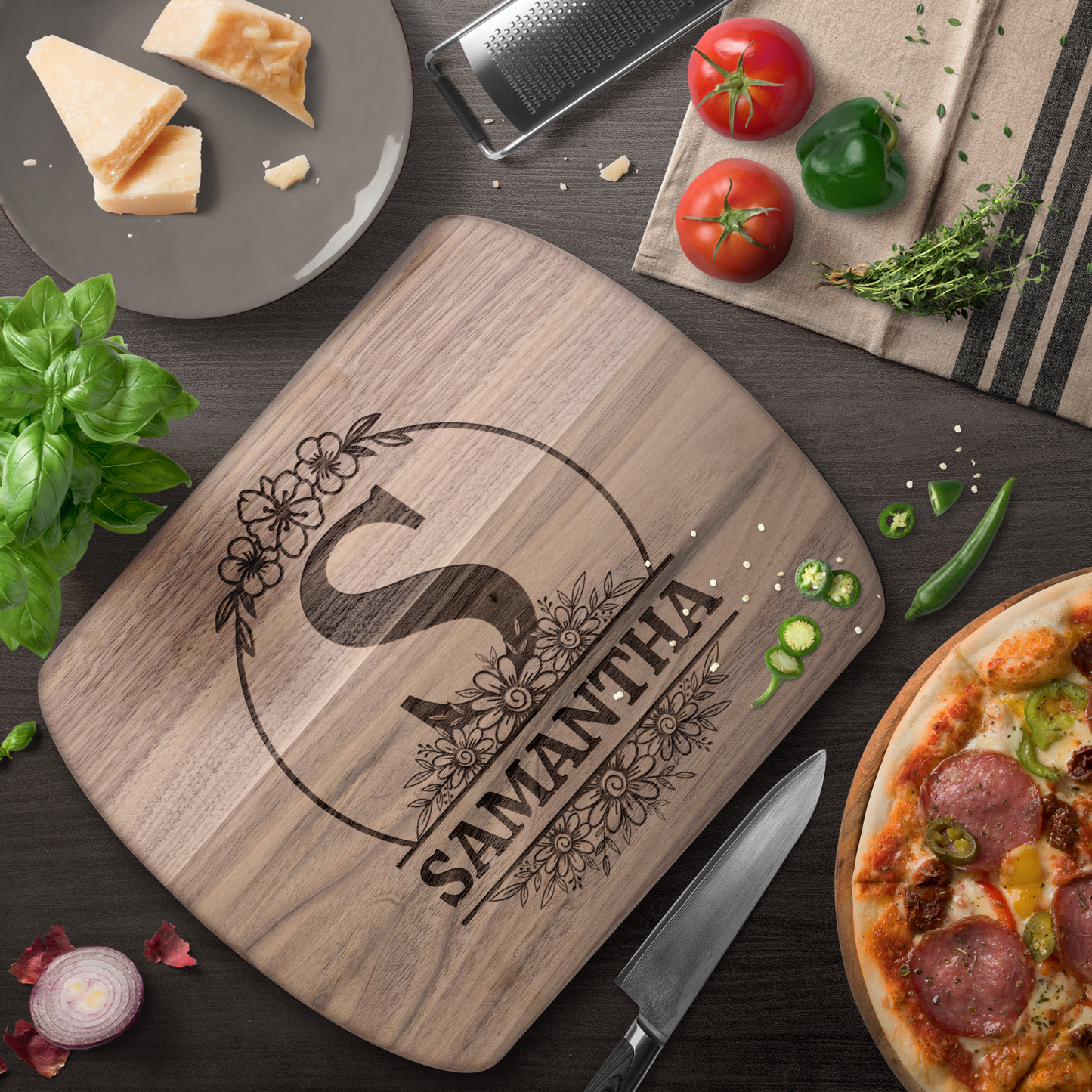 Personalized Floral Monogram Cutting Board with Name - c400a25