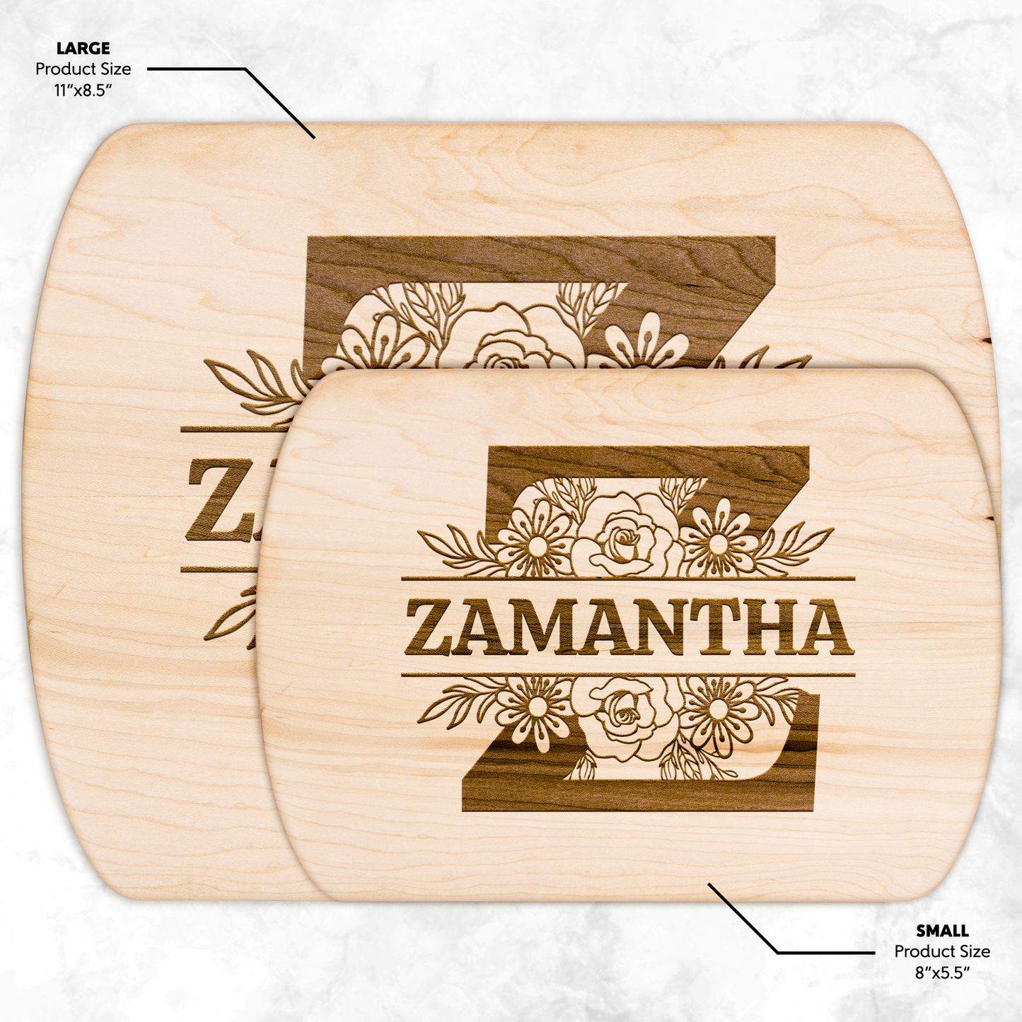 Bold Monogram Cutting Board with Custom Name & Florals - c401a25