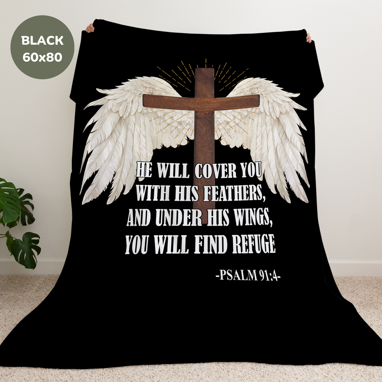 He Will Cover You Psalm 91:4 Velveteen Blanket - c131a25