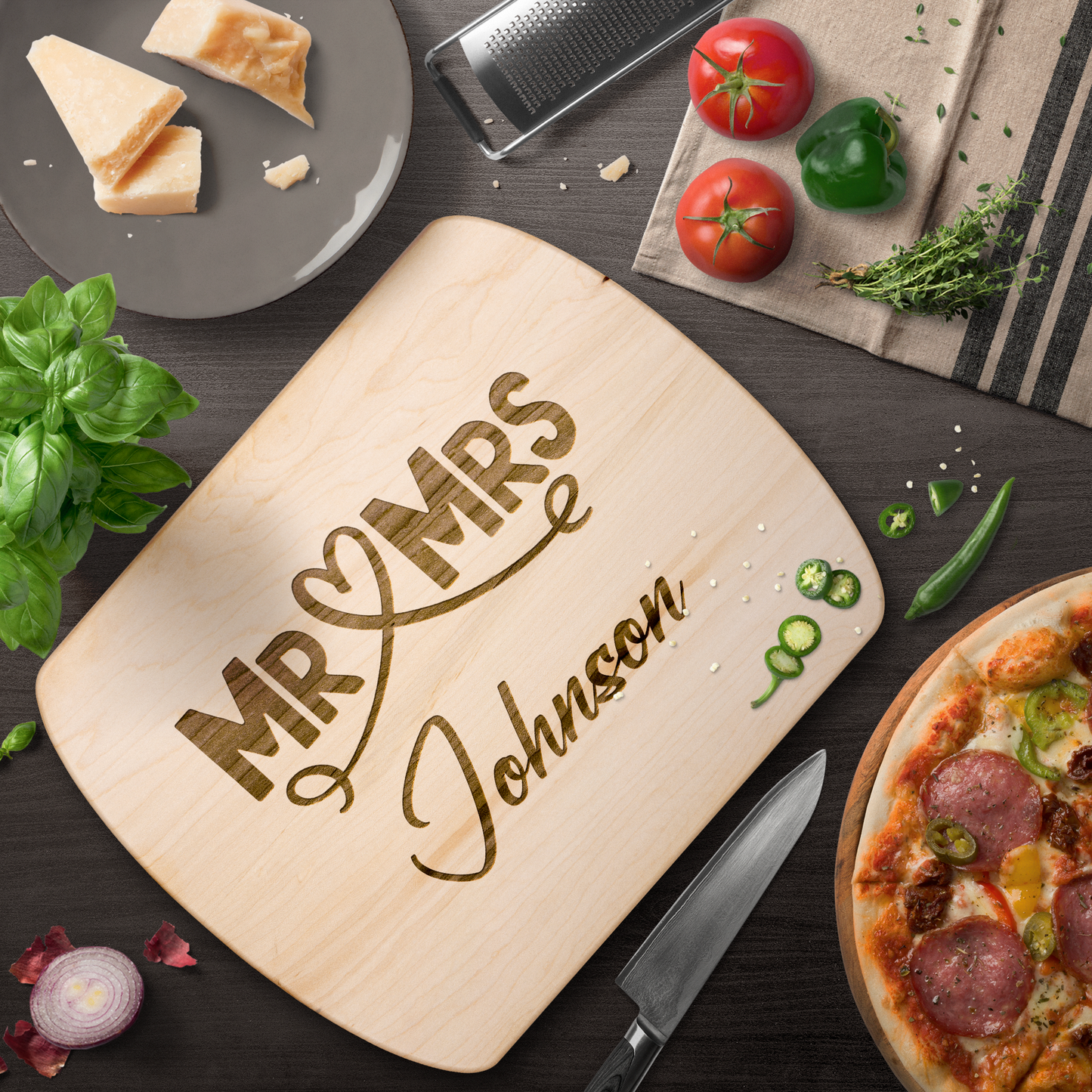 Engraved Mr & Mrs Cutting Board with Last Name - c459a25