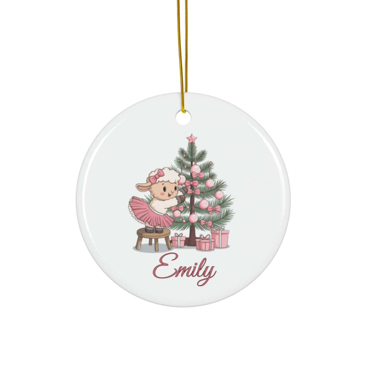 Custom Name Ornament - Cute Lamb Decorating Christmas Tree - c448a25