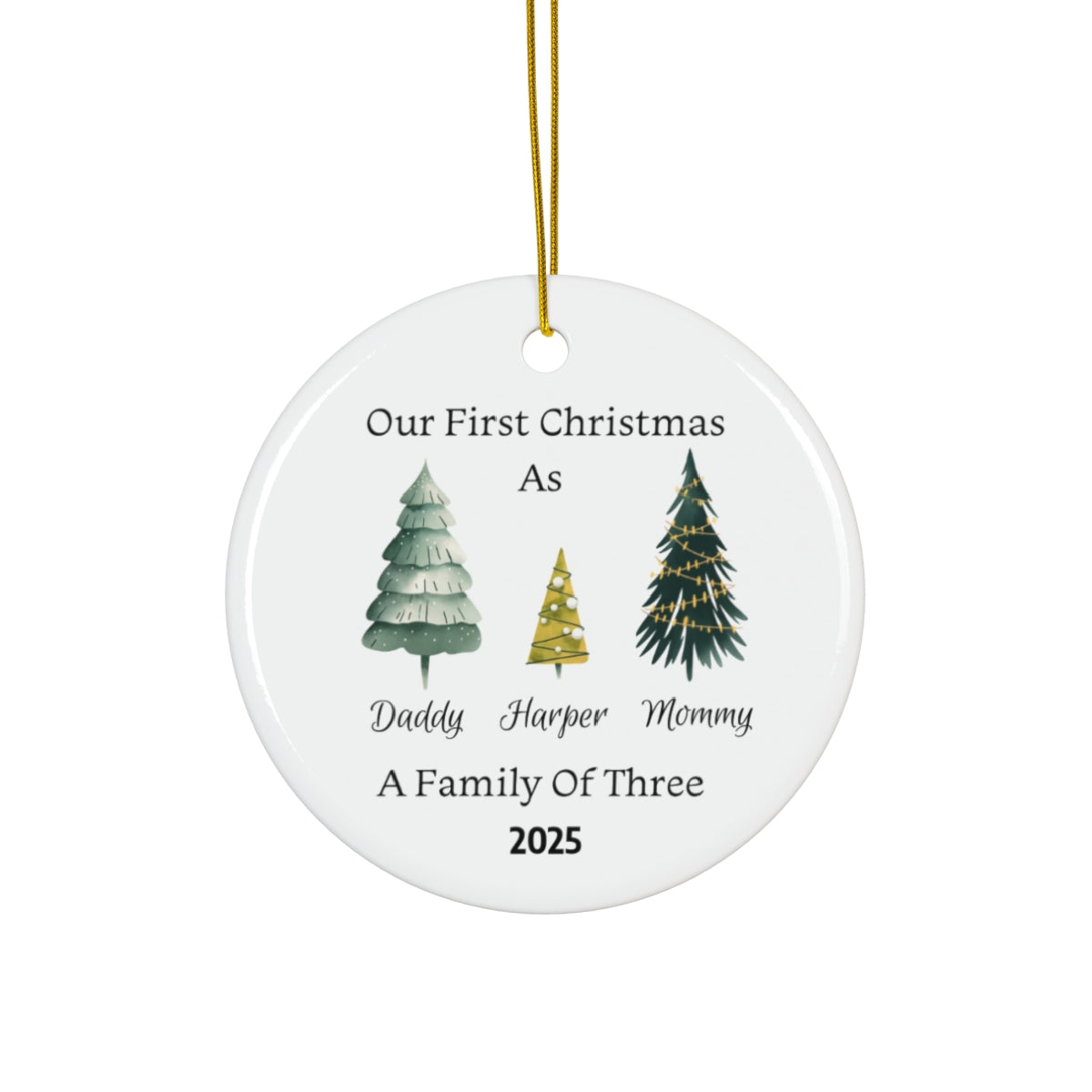 First Christmas as Family of Three Ornament with Names - c446a25