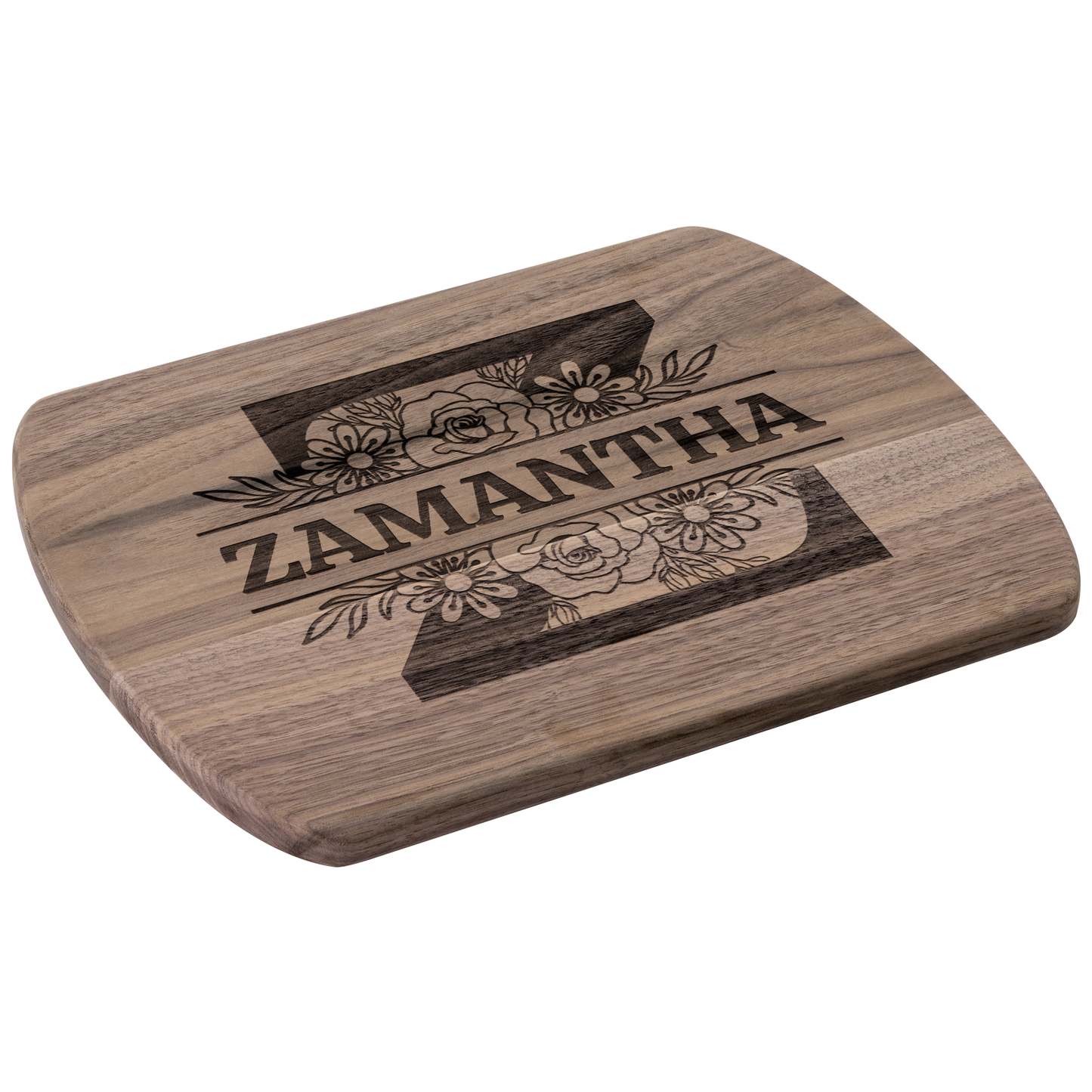 Bold Monogram Cutting Board with Custom Name & Florals - c401a25