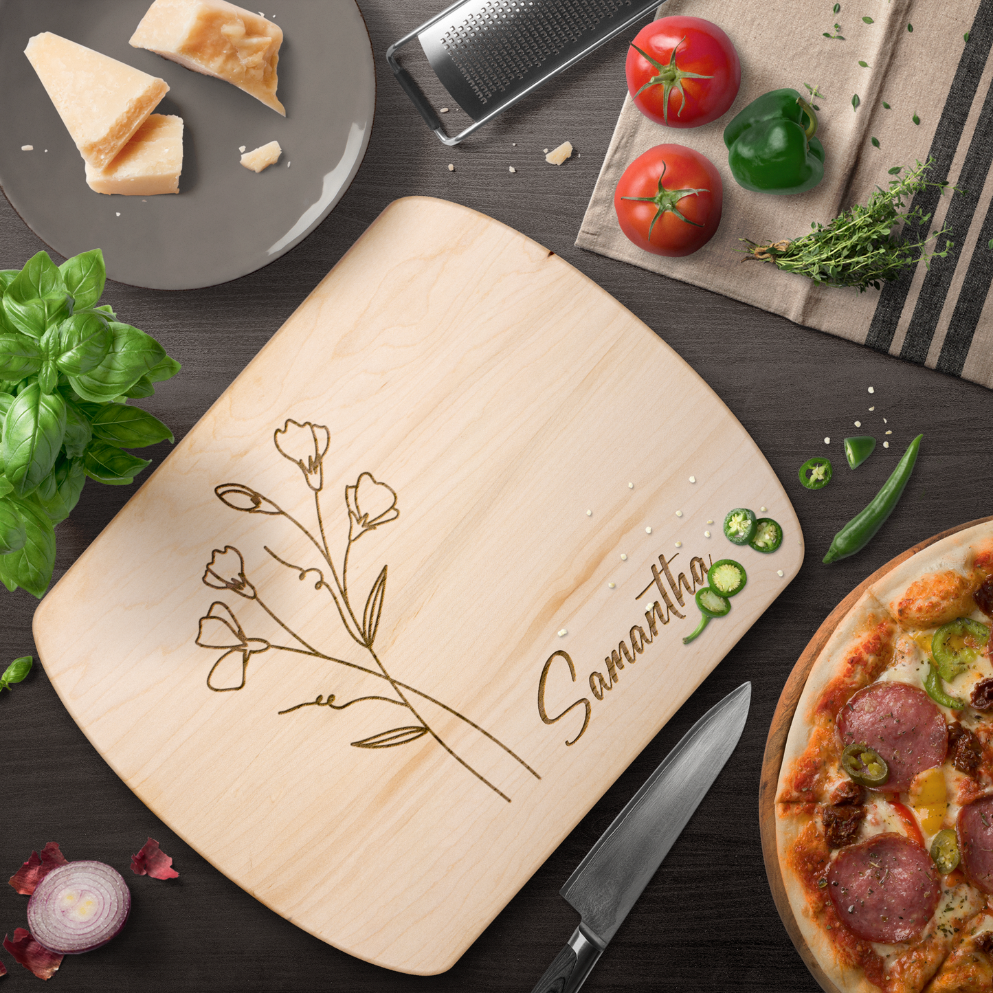 Custom Name Cutting Board with Birth Month Flower - c398a25