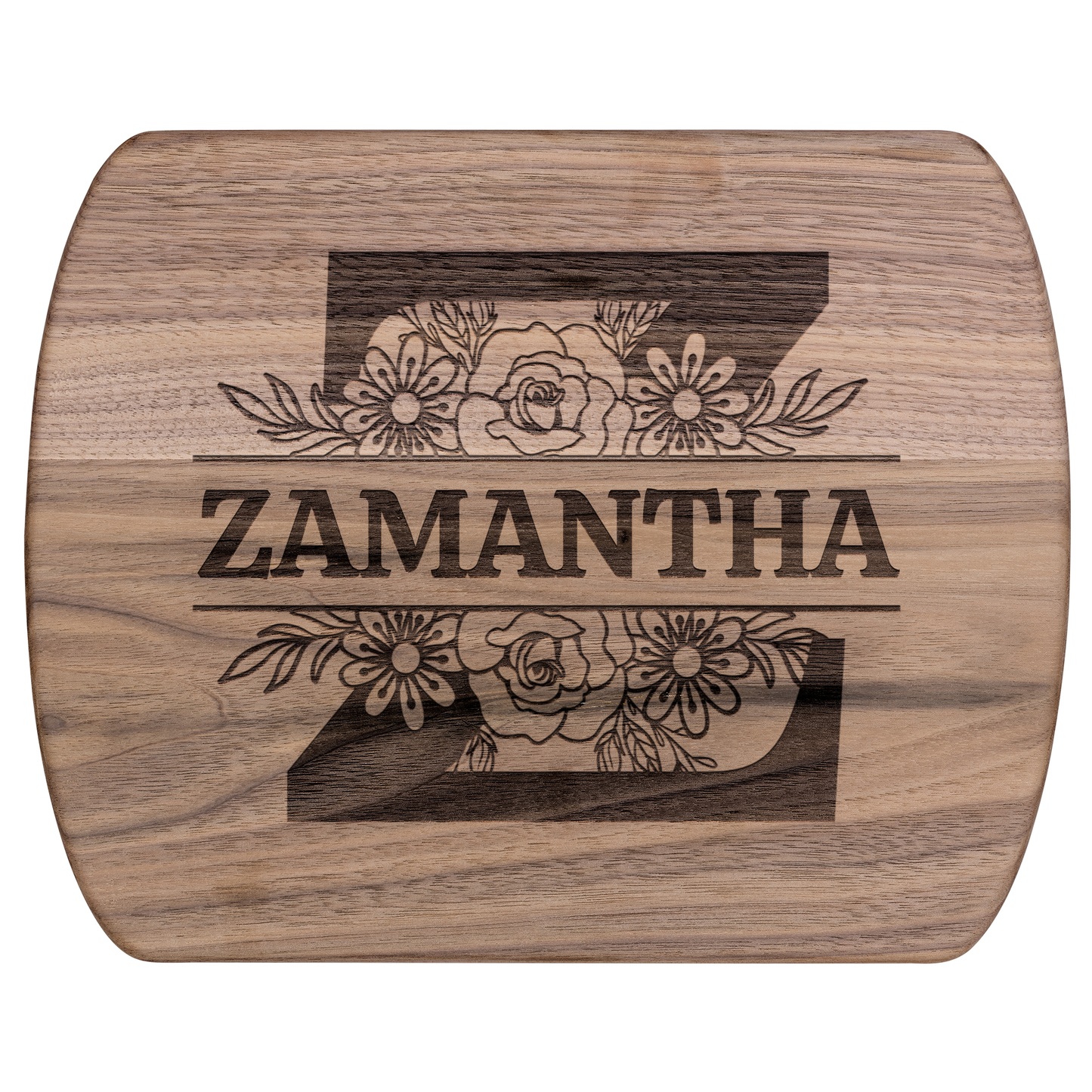 Bold Monogram Cutting Board with Custom Name & Florals - c401a25