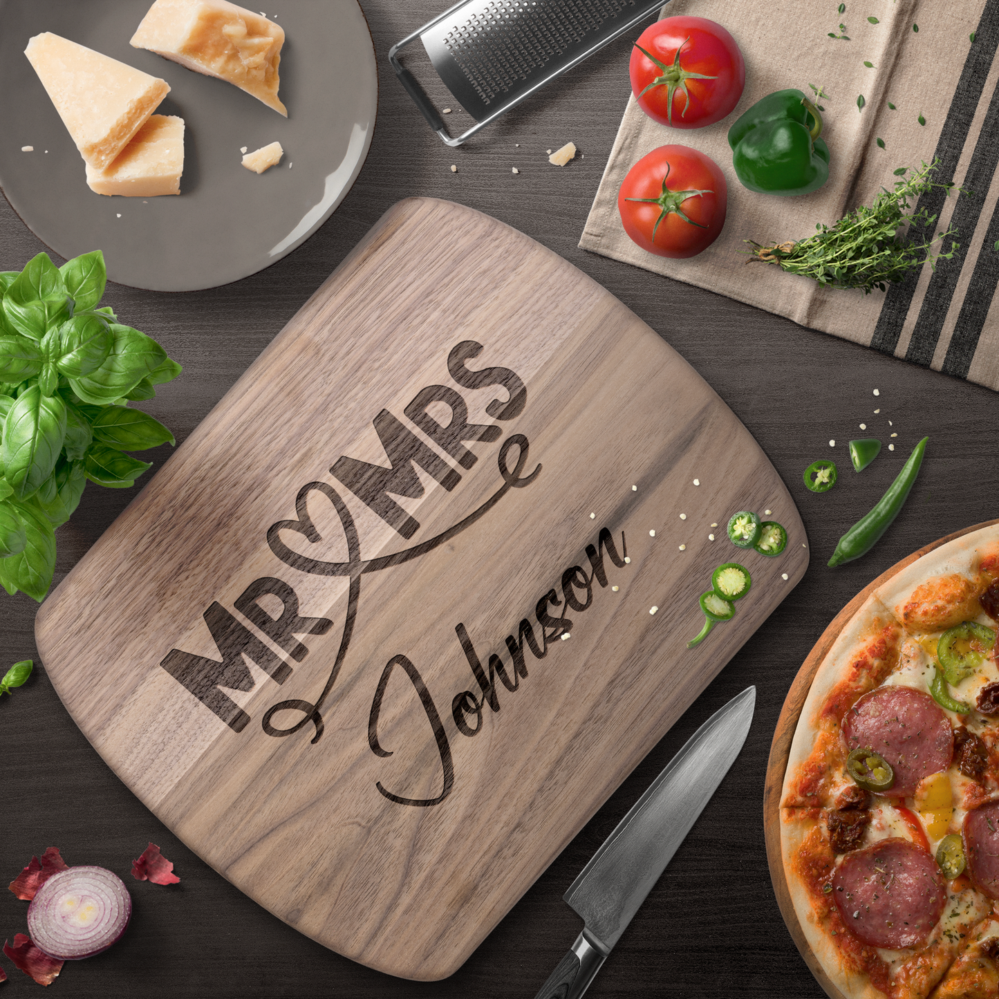 Engraved Mr & Mrs Cutting Board with Last Name - c459a25