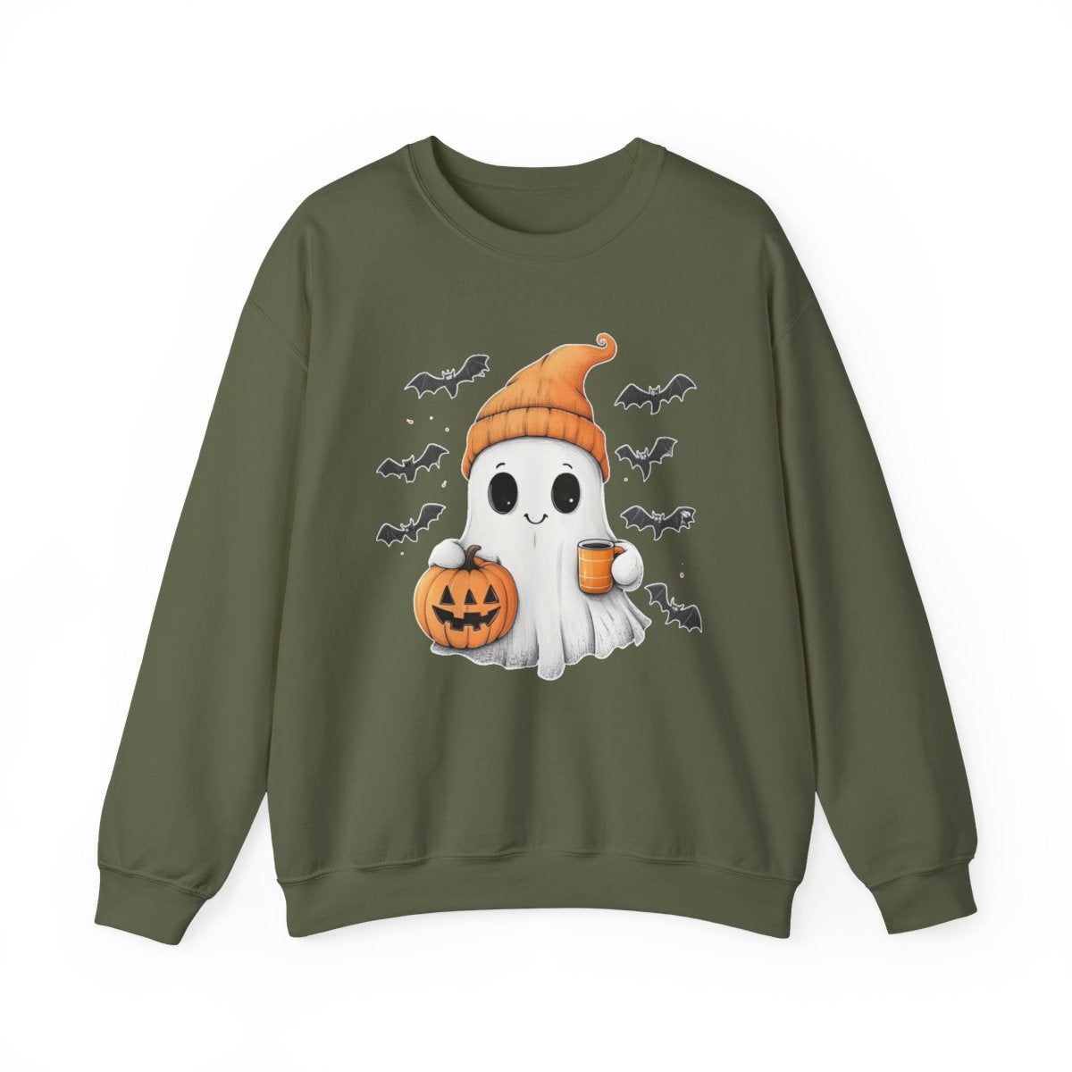 Ghost with Coffee & Pumpkin Sweatshirt - Cozy Halloween Style - c509a25