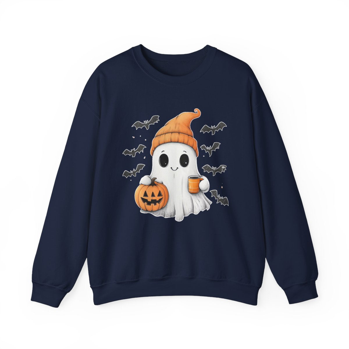 Ghost with Coffee & Pumpkin Sweatshirt - Cozy Halloween Style - c509a25