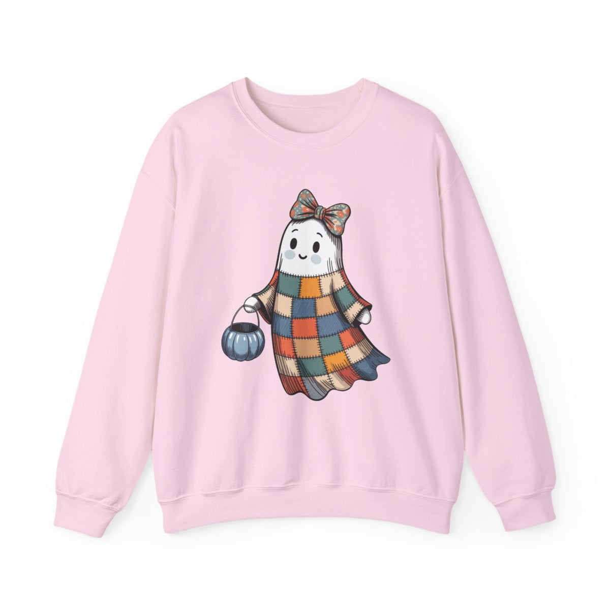 Patchwork Ghost Cozy Fall Halloween Sweatshirt - c474a25