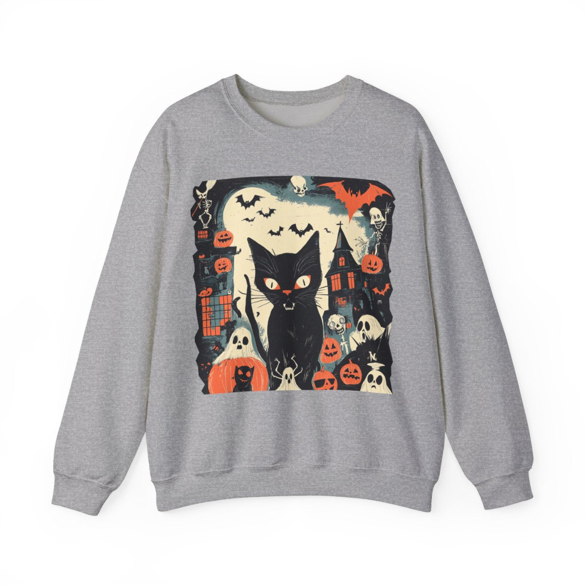 Retro Spooky Cat Sweatshirt - Haunted Halloween Vibes - c503a25