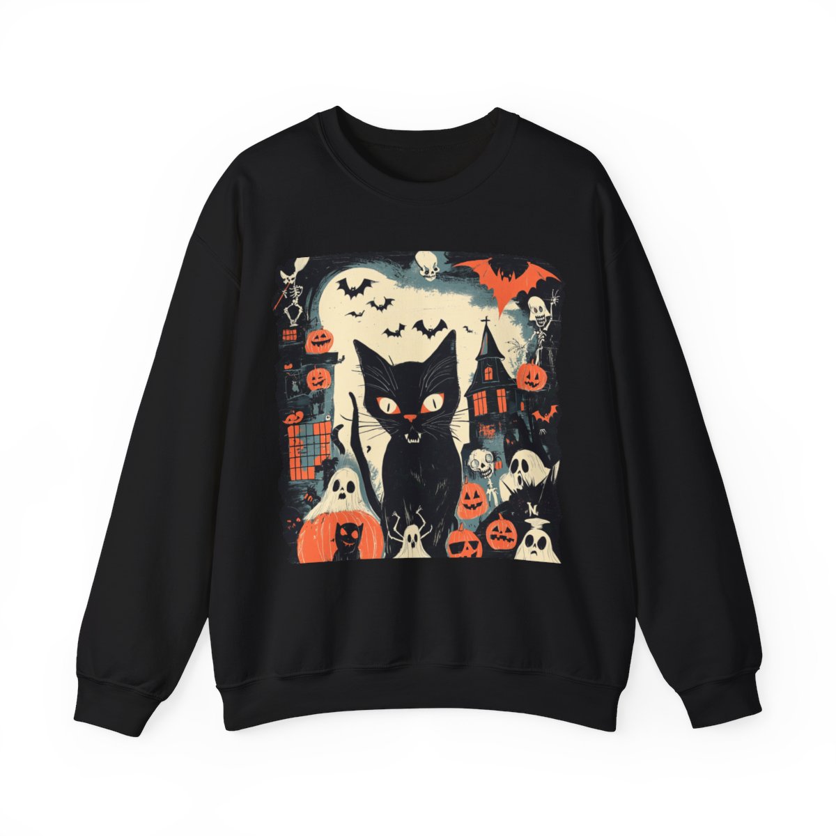 Retro Spooky Cat Sweatshirt - Haunted Halloween Vibes - c503a25