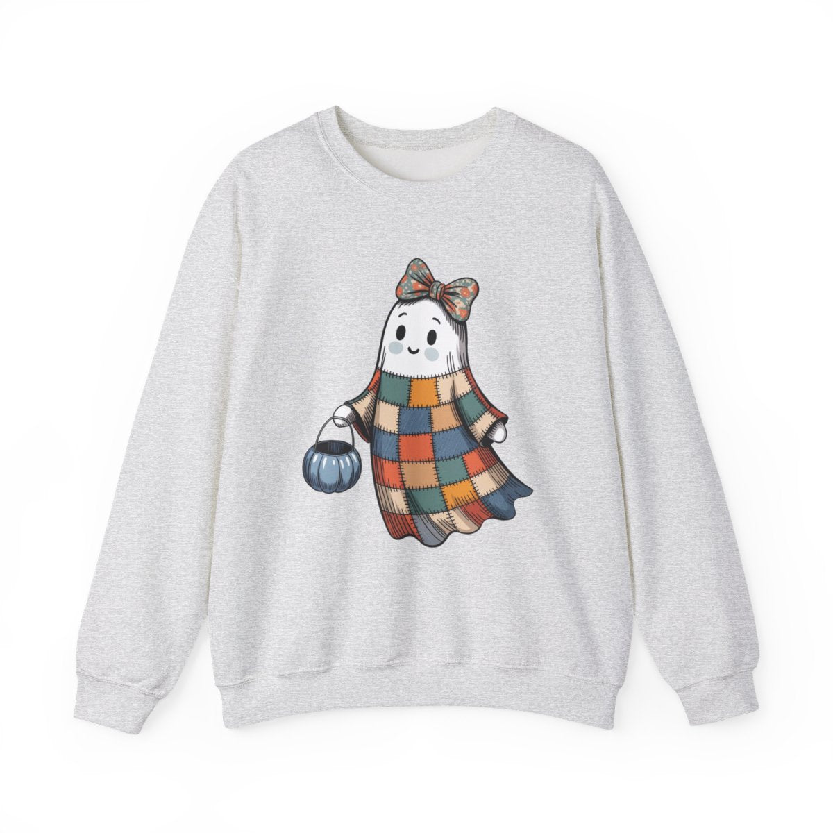 Patchwork Ghost Cozy Fall Halloween Sweatshirt - c474a25