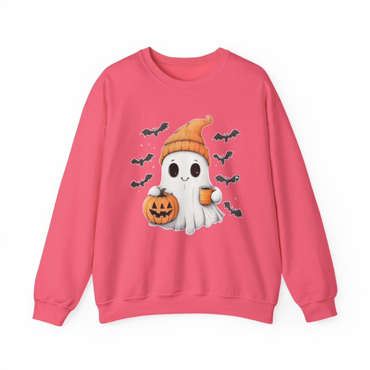 Ghost with Coffee & Pumpkin Sweatshirt - Cozy Halloween Style - c509a25
