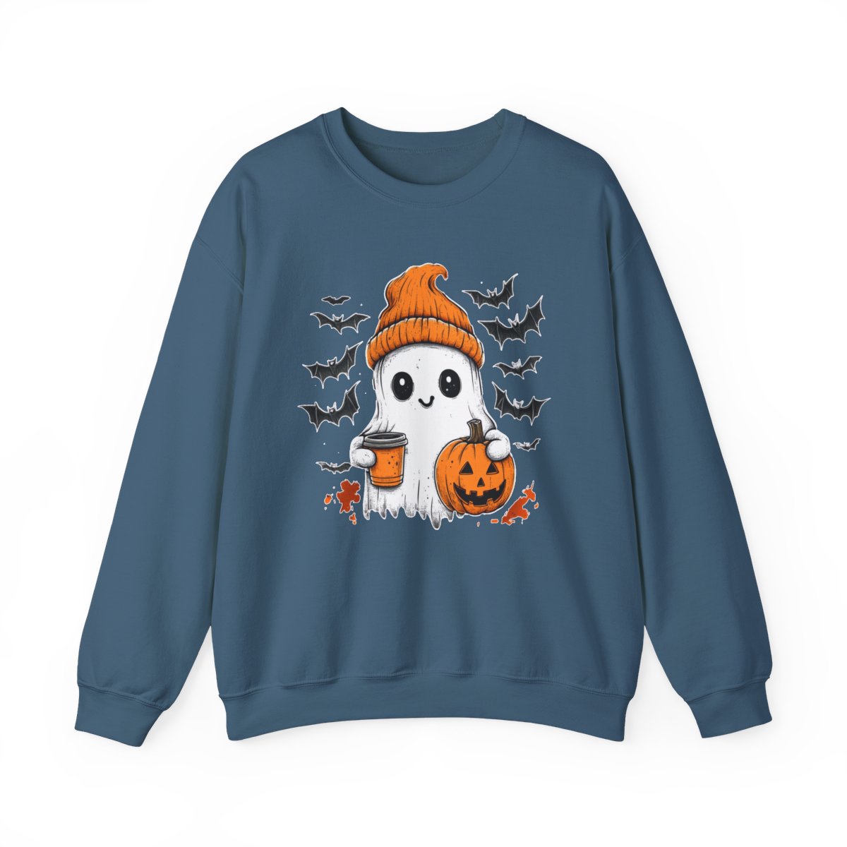 Ghost with Coffee & Pumpkin Sweatshirt - Spooky Cozy Vibes - c508a25