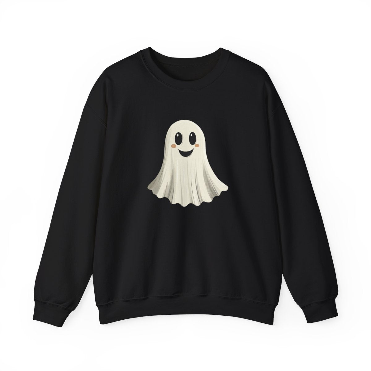 Happy Ghost on Black Sweatshirt - Minimal Halloween Vibes - c506a25