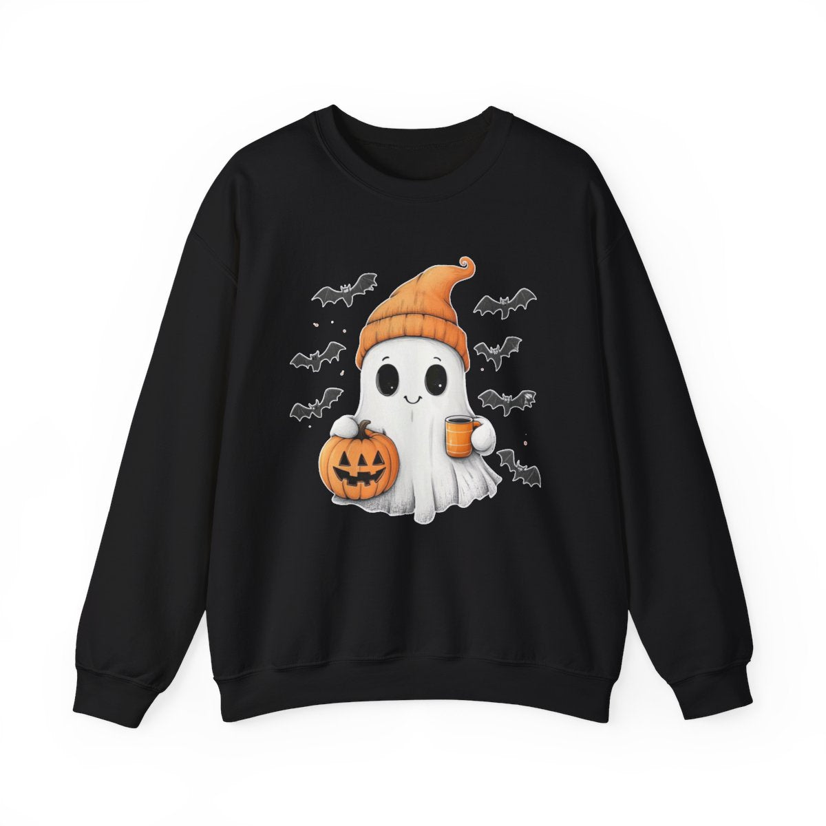 Ghost with Coffee & Pumpkin Sweatshirt - Cozy Halloween Style - c509a25