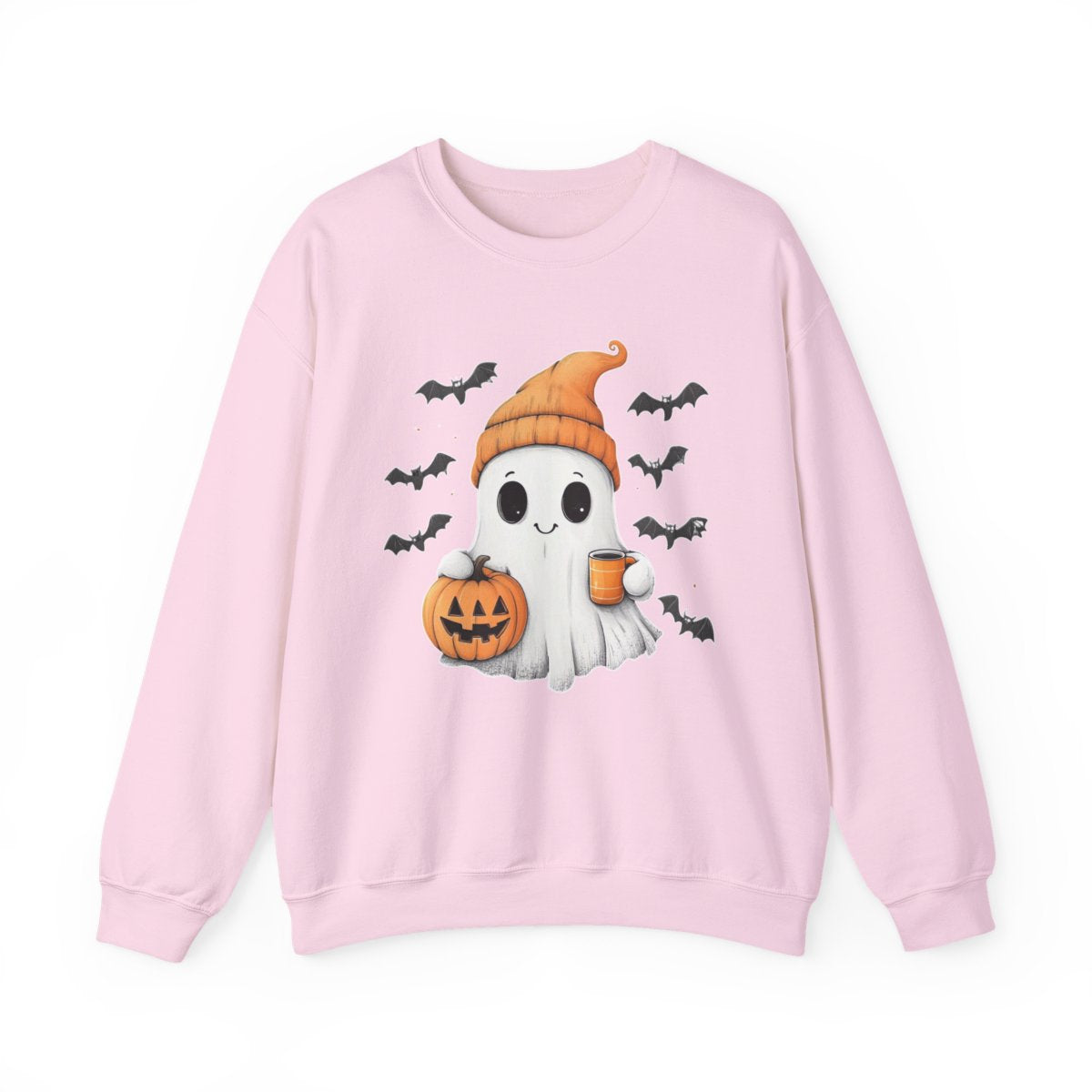 Ghost with Coffee & Pumpkin Sweatshirt - Cozy Halloween Style - c509a25