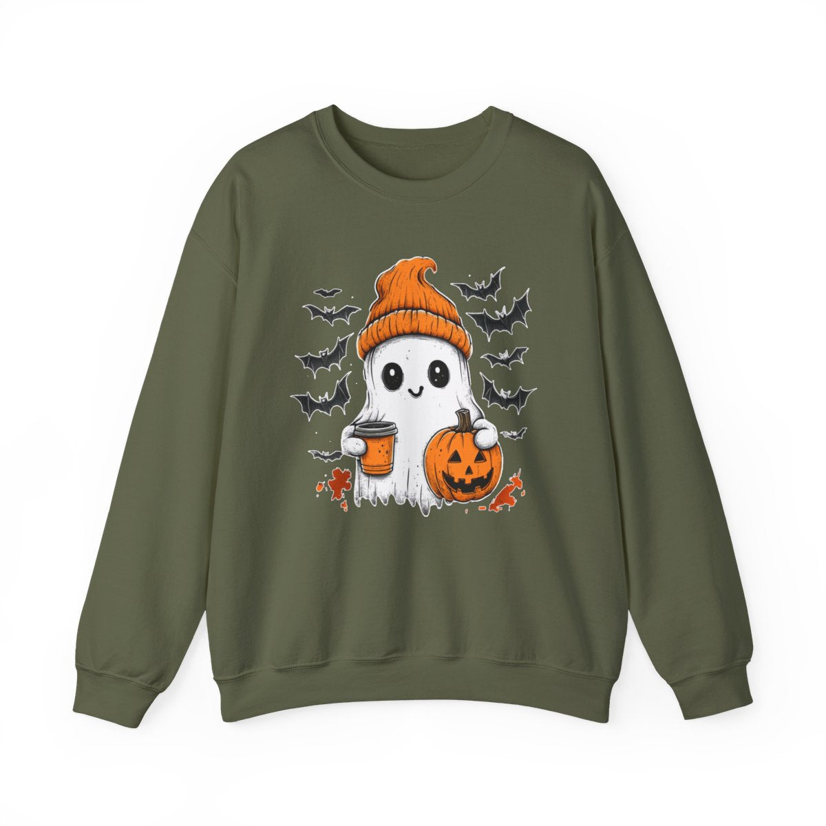 Ghost with Coffee & Pumpkin Sweatshirt - Spooky Cozy Vibes - c508a25