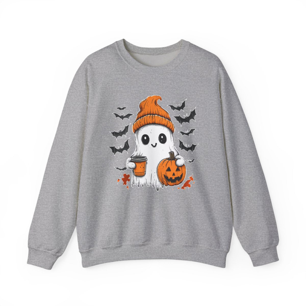 Ghost with Coffee & Pumpkin Sweatshirt - Spooky Cozy Vibes - c508a25