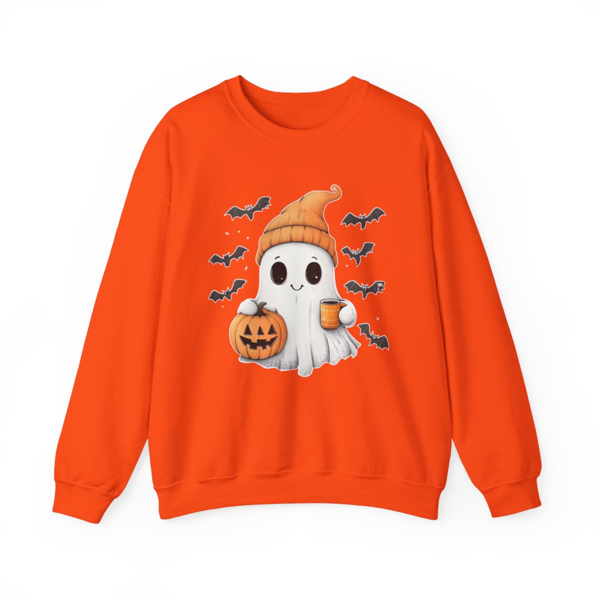 Ghost with Coffee & Pumpkin Sweatshirt - Cozy Halloween Style - c509a25
