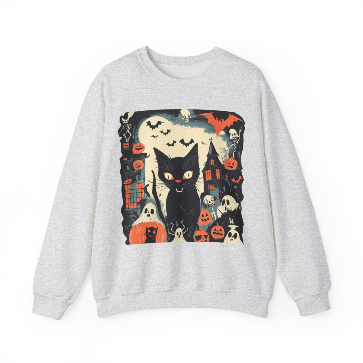 Retro Spooky Cat Sweatshirt - Haunted Halloween Vibes - c503a25