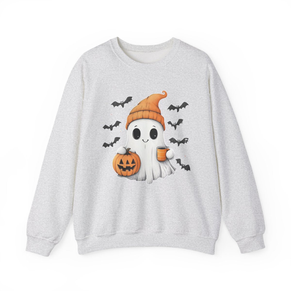 Ghost with Coffee & Pumpkin Sweatshirt - Cozy Halloween Style - c509a25