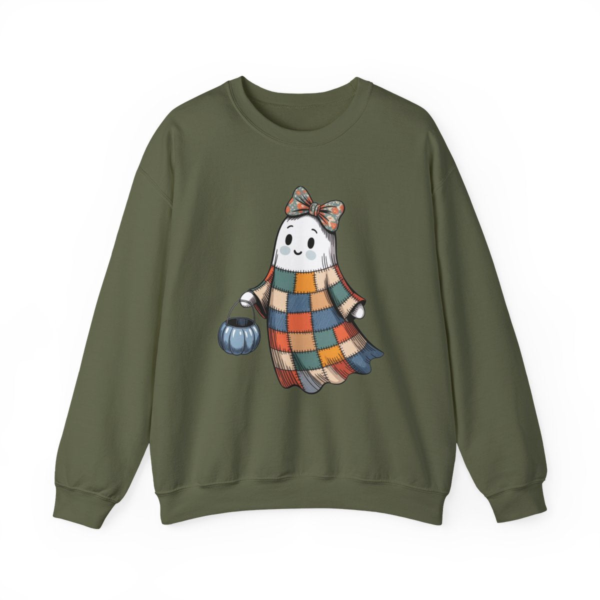 Patchwork Ghost Cozy Fall Halloween Sweatshirt - c474a25