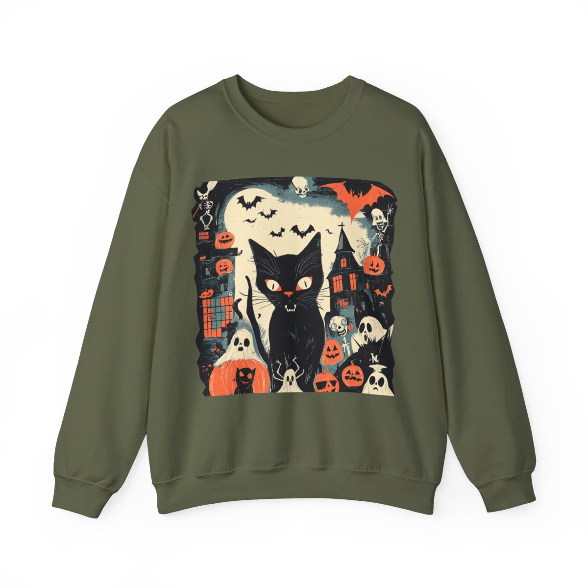 Retro Spooky Cat Sweatshirt - Haunted Halloween Vibes - c503a25