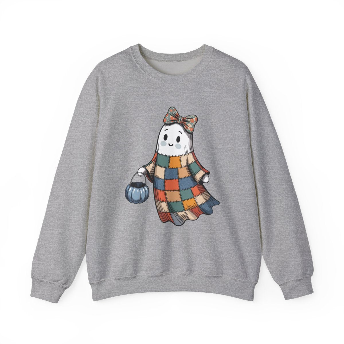 Patchwork Ghost Cozy Fall Halloween Sweatshirt - c474a25