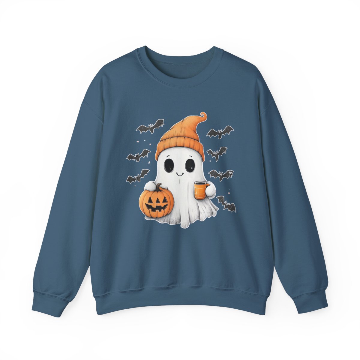 Ghost with Coffee & Pumpkin Sweatshirt - Cozy Halloween Style - c509a25
