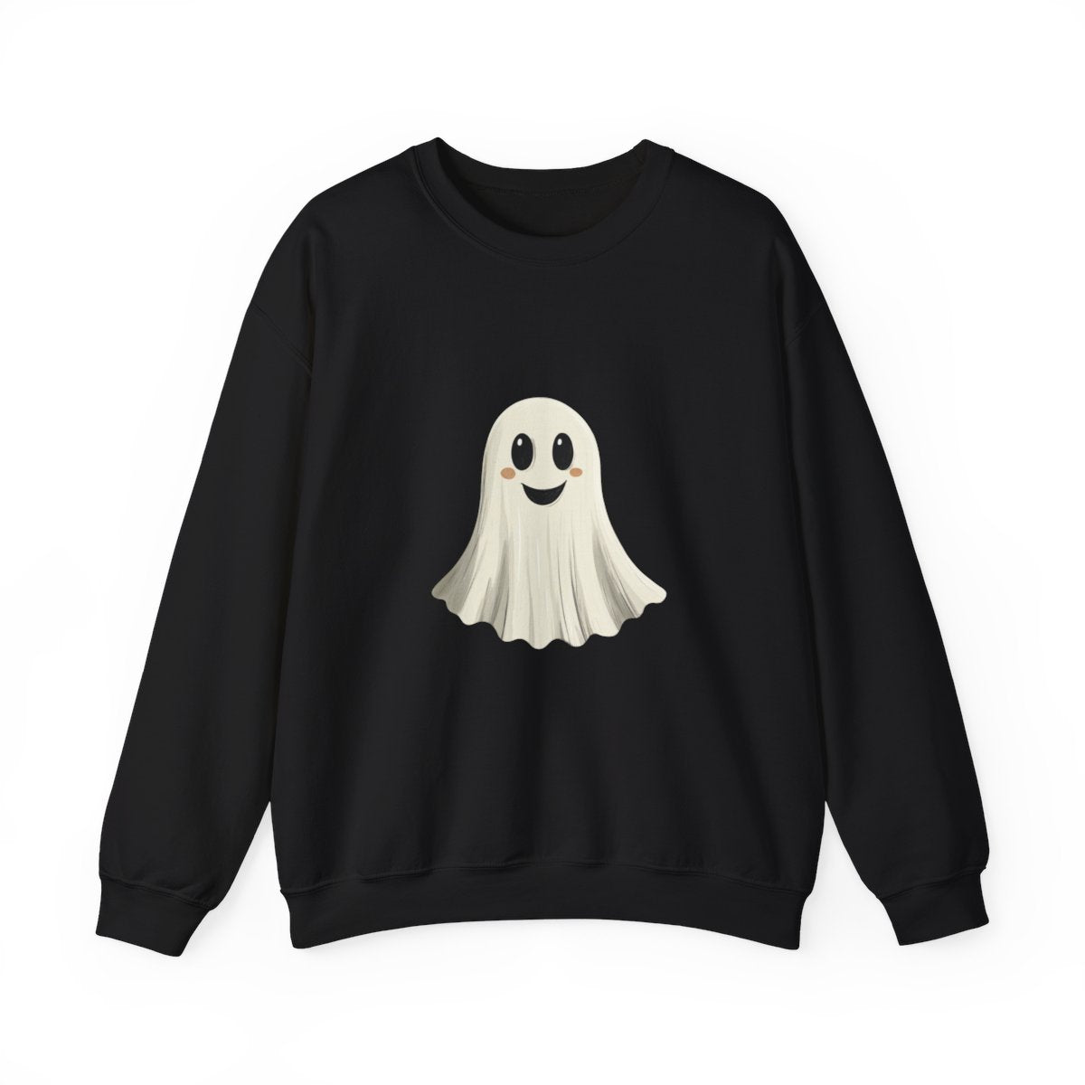 Happy Ghost on Black Sweatshirt - Minimal Halloween Vibes - c506a25