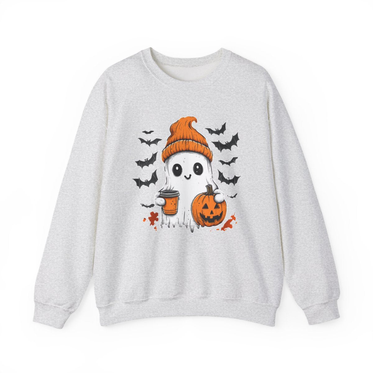 Ghost with Coffee & Pumpkin Sweatshirt - Spooky Cozy Vibes - c508a25