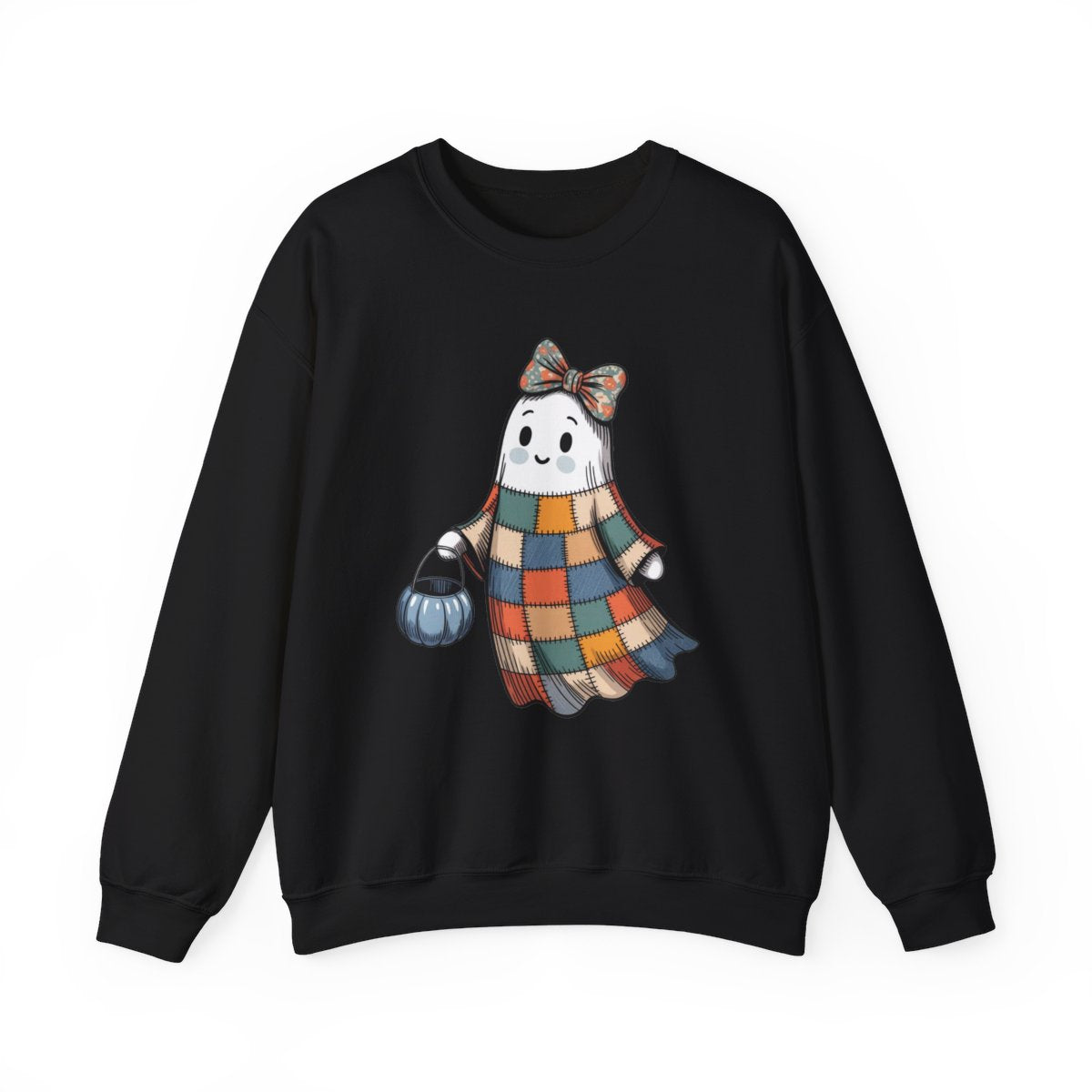 Patchwork Ghost Cozy Fall Halloween Sweatshirt - c474a25