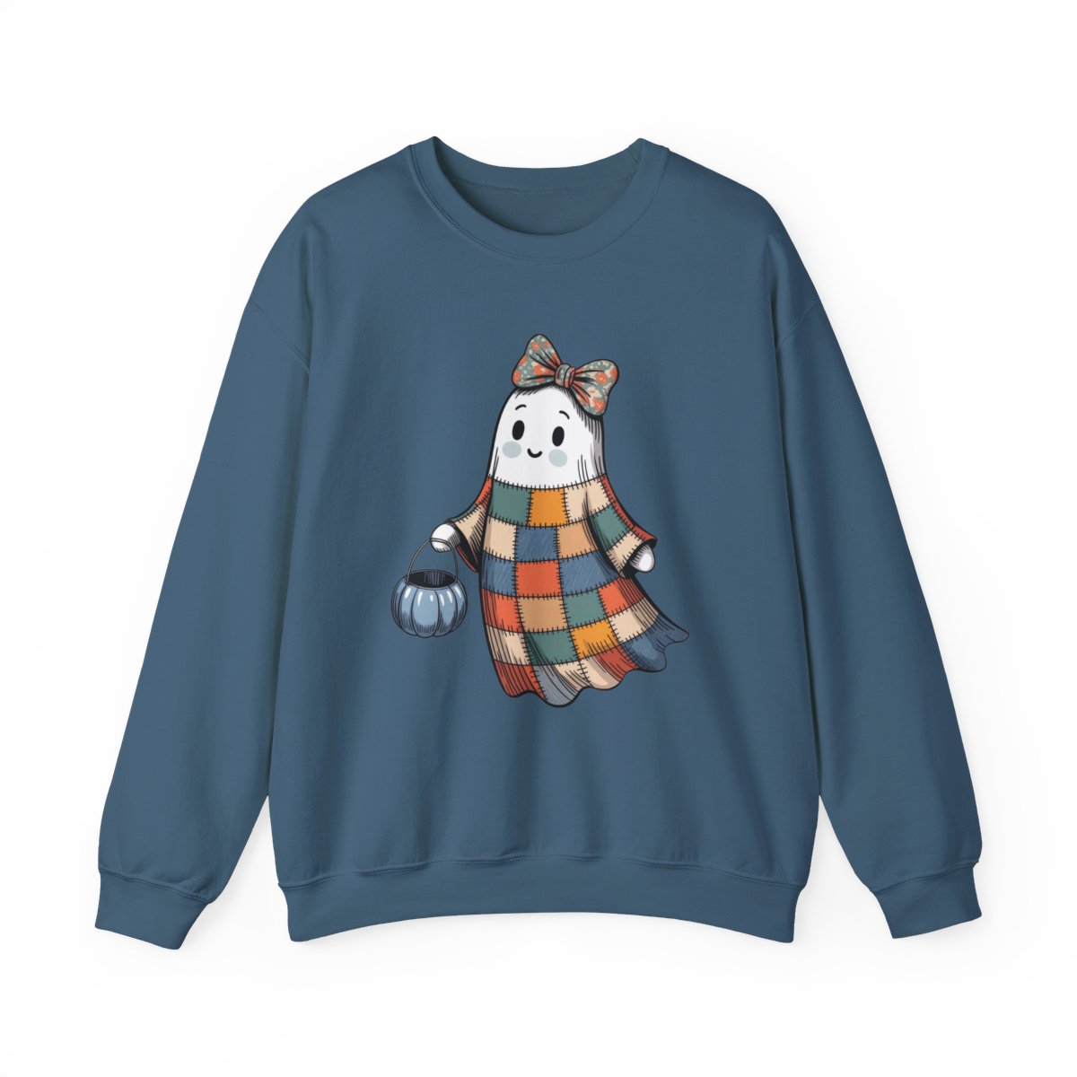 Patchwork Ghost Cozy Fall Halloween Sweatshirt - c474a25