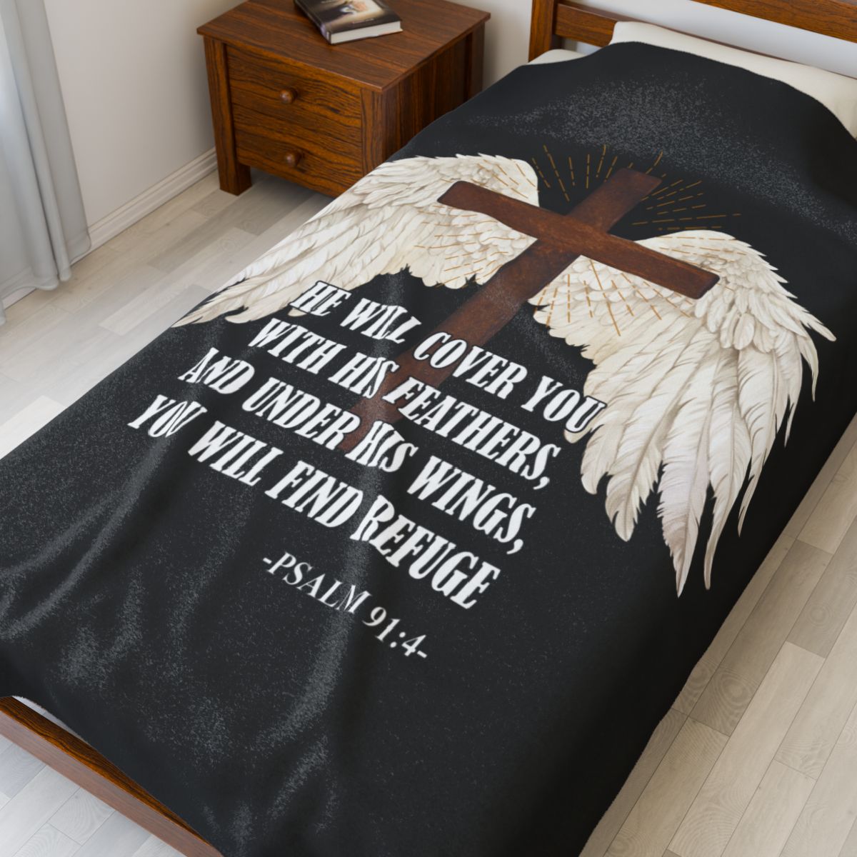 He Will Cover You Psalm 91:4 Velveteen Blanket - c131a25
