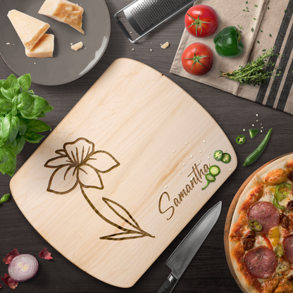 Engraved Cutting Board with Custom Name & Birth Flower - c399a25
