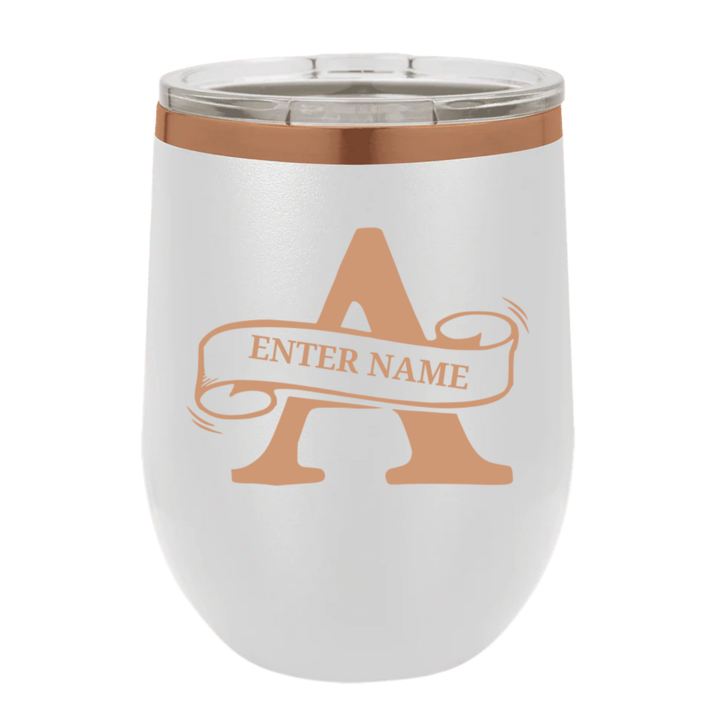Custom Engraved Wine Tumbler - 12oz Polar Camel® with Rose Gold Monogram & Name - c260a25