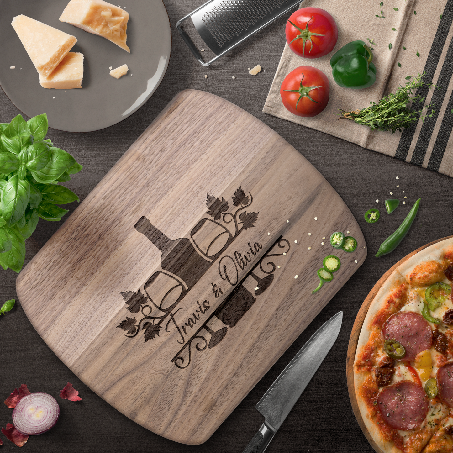 Custom Wine Bottle & Glasses Cutting Board with Names - c413a25
