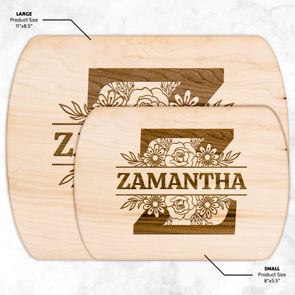Bold Monogram Cutting Board with Custom Name & Florals - c401a25