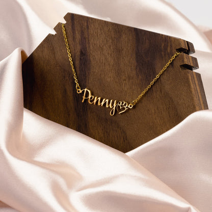 Custom Name Necklace with Paw Heart - c384a25