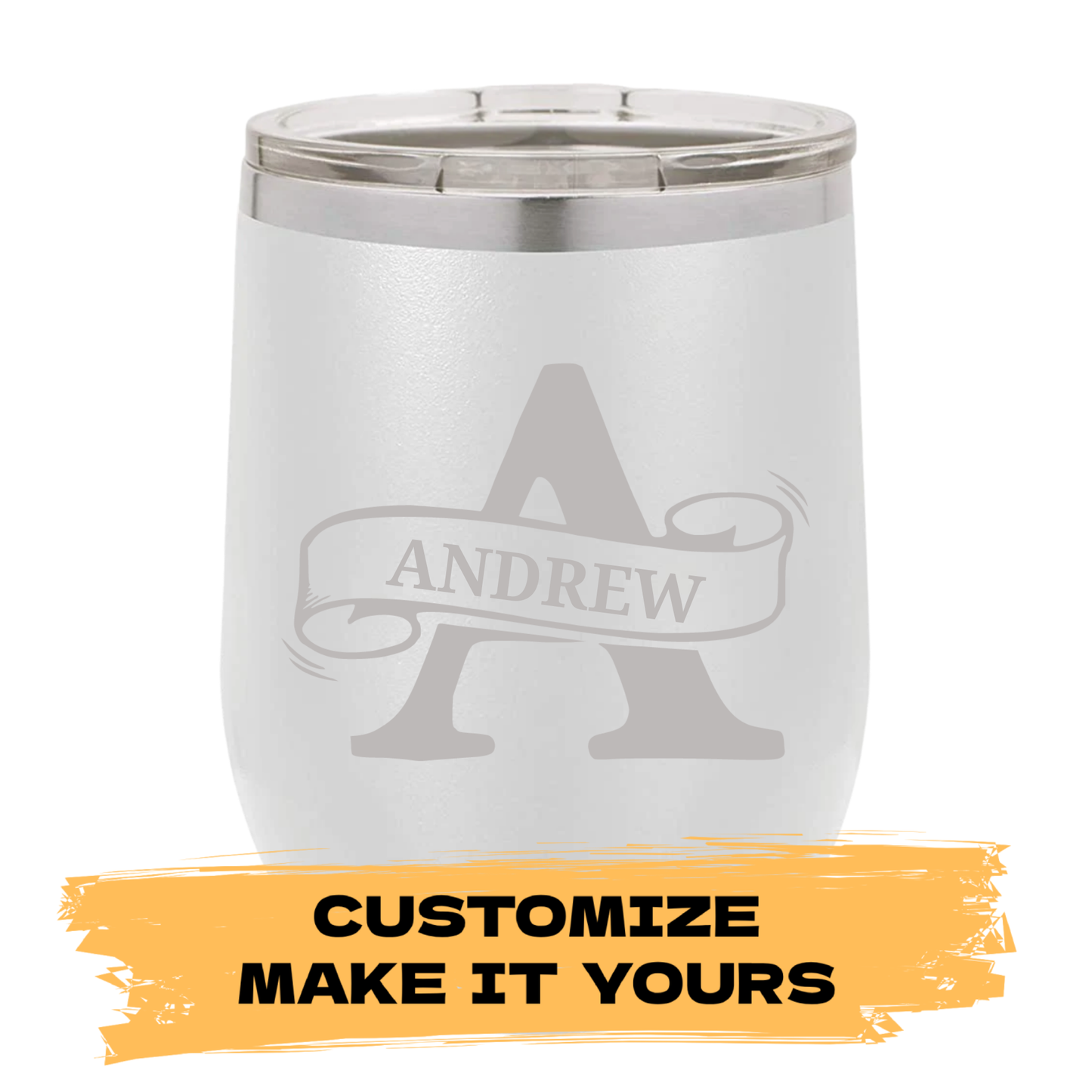 Custom Engraved Wine Tumbler - 12oz Polar Camel® with Silver Monogram & Name - c260a25