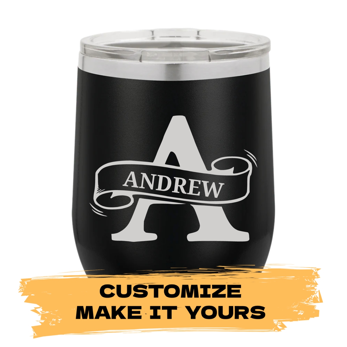 Custom Engraved Wine Tumbler - 12oz Polar Camel® with Silver Monogram & Name - c260a25
