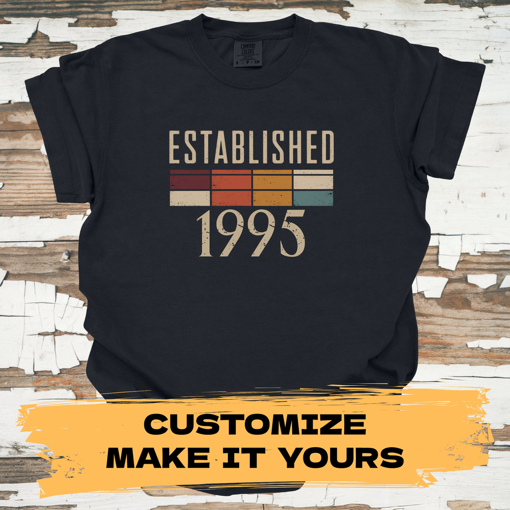 Customizable Birth Year T-Shirt - Established Retro Graphic Tee - Primary View