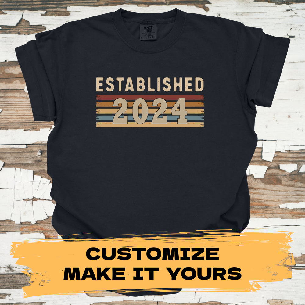 Customizable Year T-Shirt - Established Retro Graphic Tee - Primary View