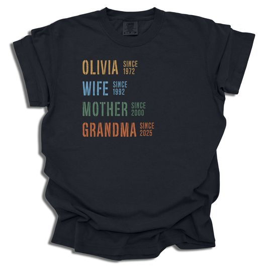Customizable Name Roles Years T-Shirt | Family Milestone Tee | Mother’s Day Gift - c204a25